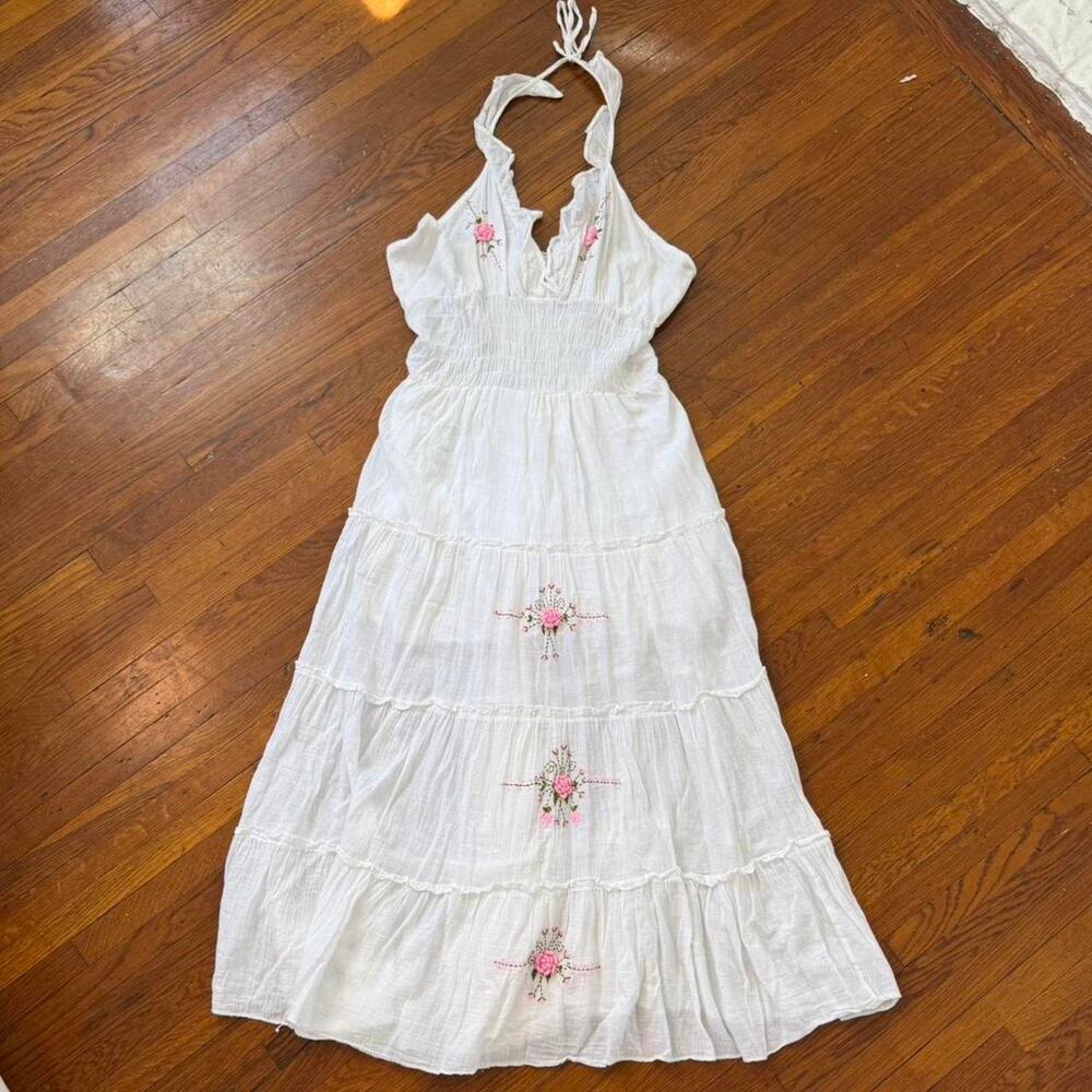 ✿ romantic cottagecore embroidered halter dress ✿